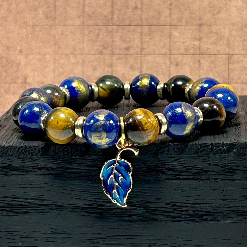 Handmade Fall Leaf Charm Bracelet Featuring Natural Tiger Eye & Jade Gemstones!